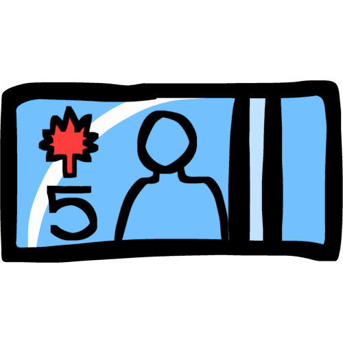 A simplified illustration of the Canadian 5 dollar bill.